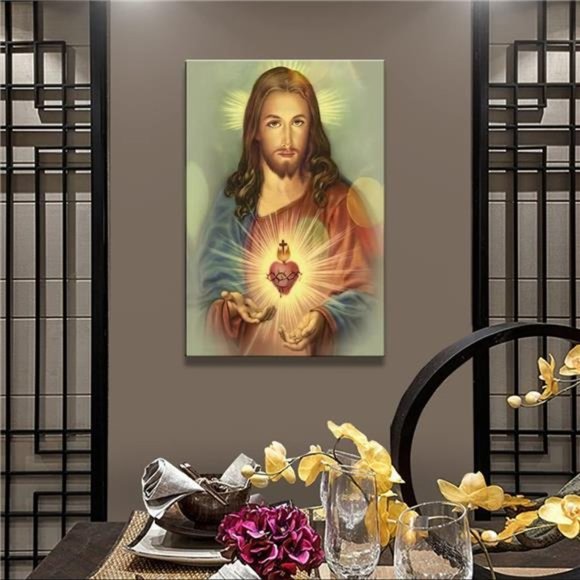 Framed Sacred Heart of Jesus wall Canvas art Decor Divine Mercy, 24x36 inch - Picture 7 of 7